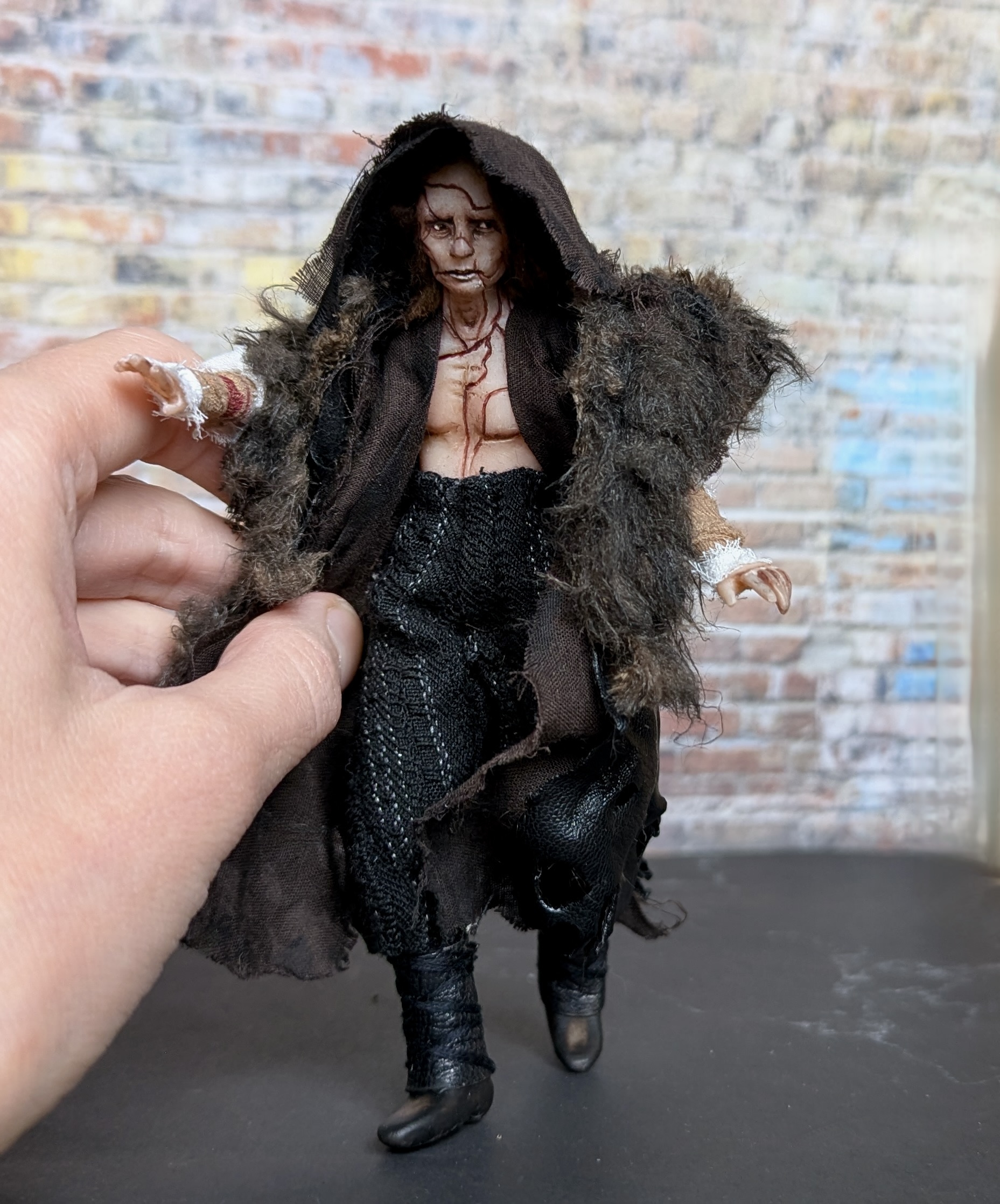 Handmade gothic miniature figure — Small art doll Frankenstein's creature, one-of-a-kind sculpture by Ritunia