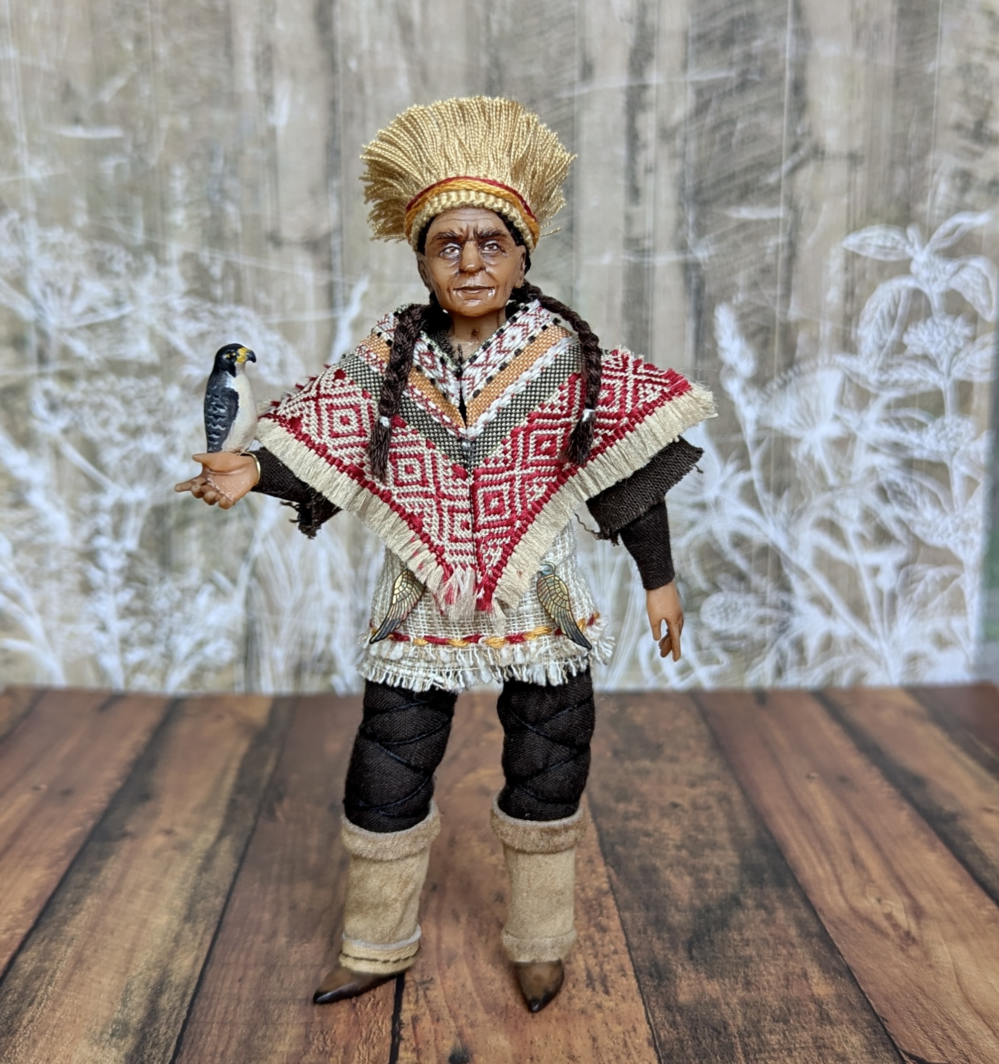 Handmade gothic miniature figure — Small art doll Falconer, one-of-a-kind sculpture by Ritunia