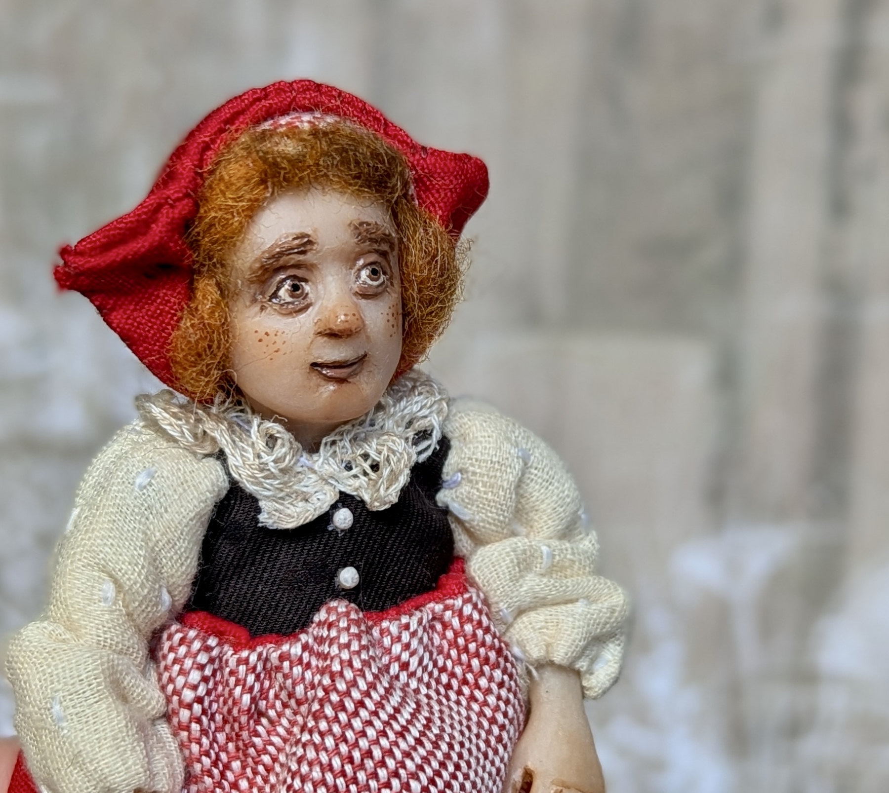 Handmade gothic miniature figure — Small art doll Red riding hood, one-of-a-kind sculpture by Ritunia