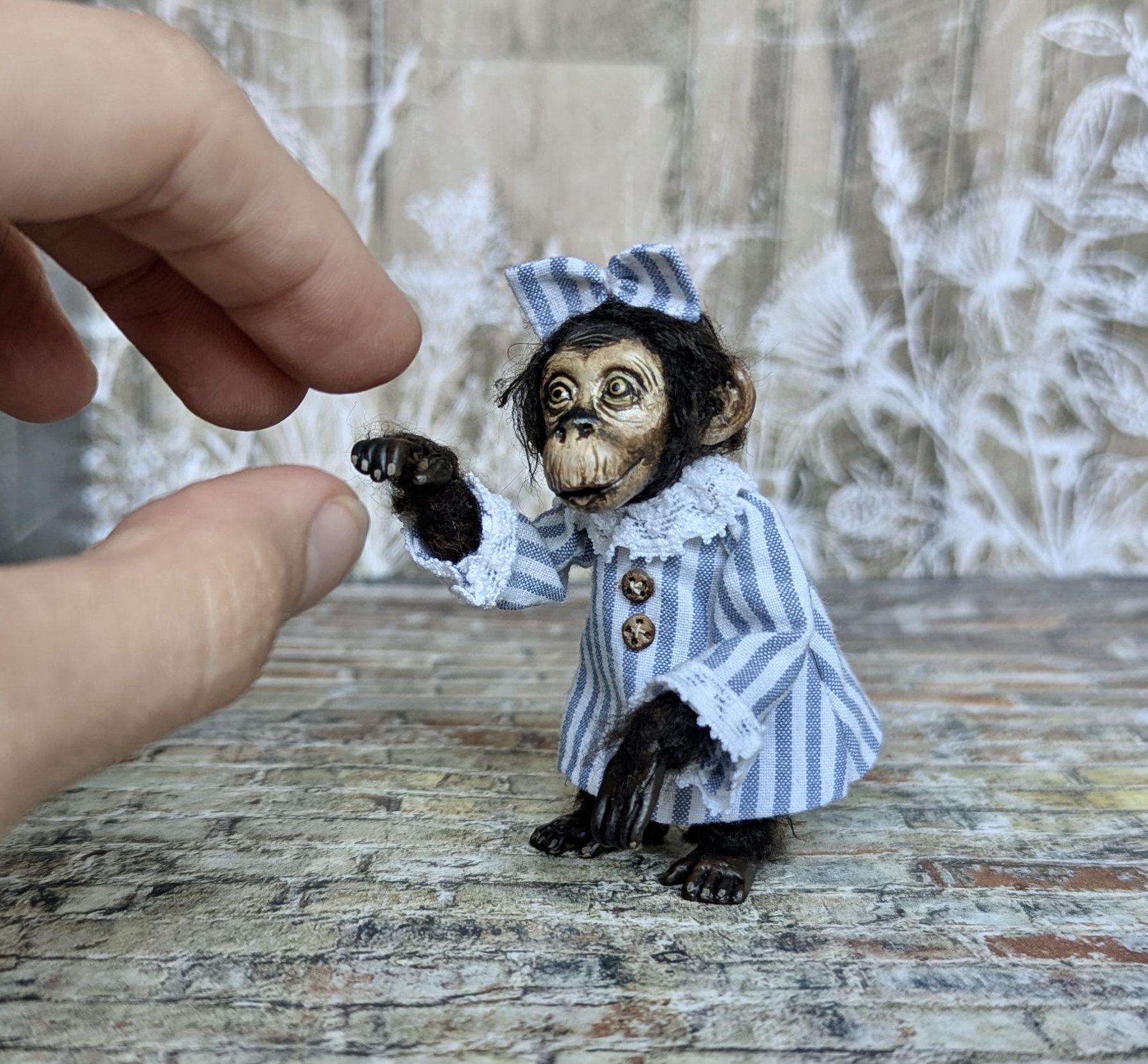 Handmade gothic miniature figure — Small art doll Monkey, one-of-a-kind sculpture by Ritunia