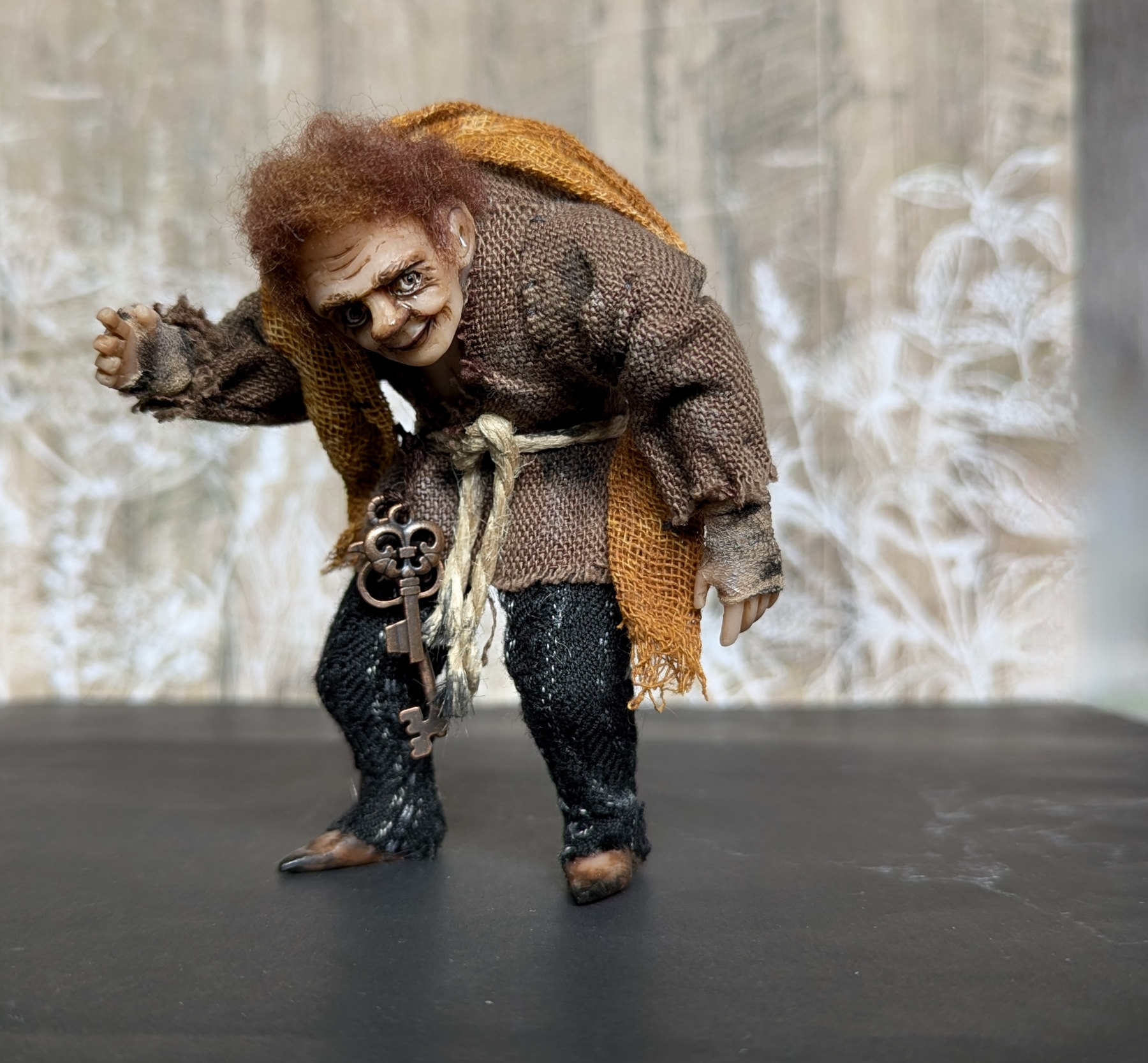 Handmade gothic miniature figure — Small art doll Quazimodo, one-of-a-kind sculpture by Ritunia