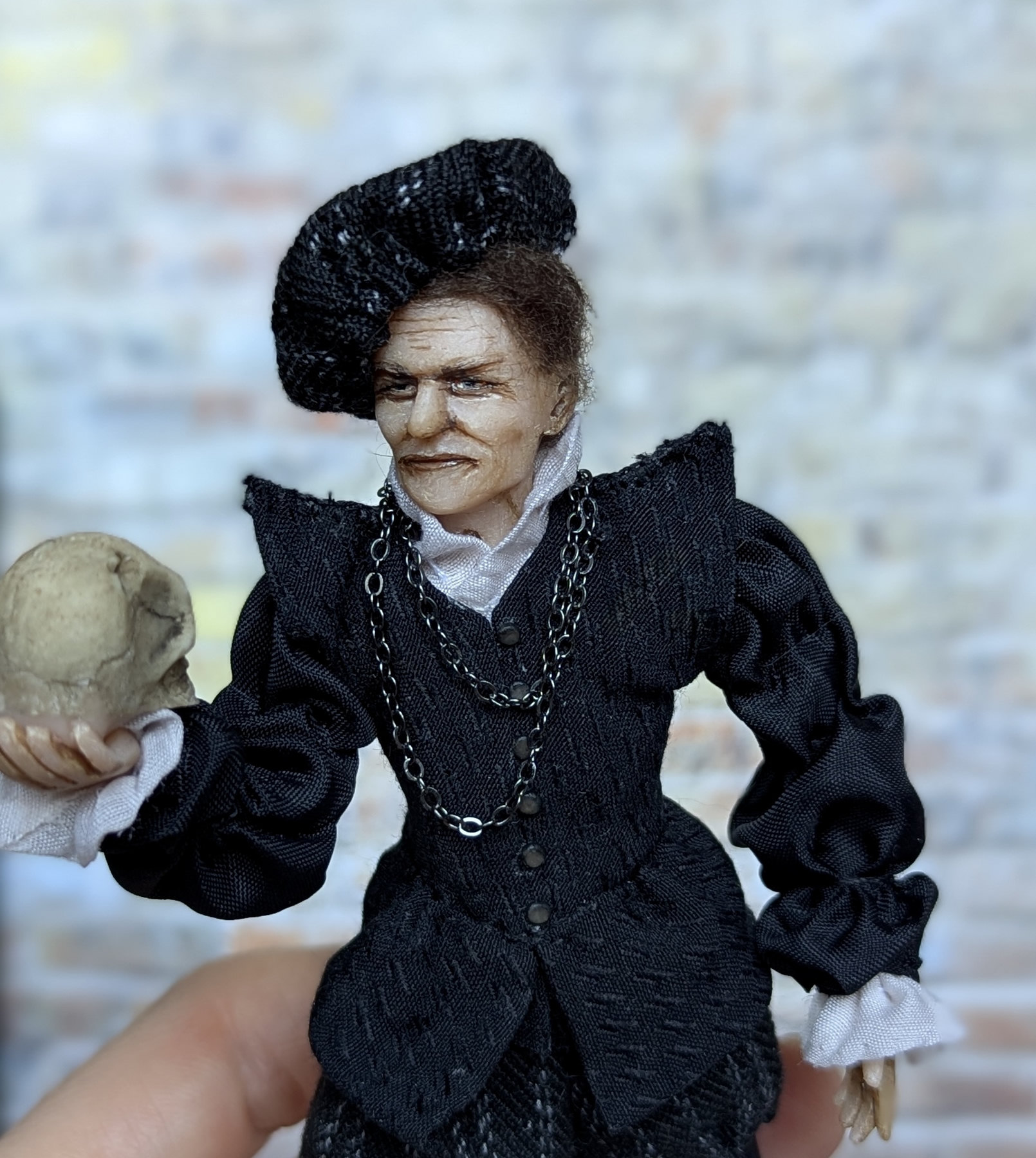 Handmade gothic miniature figure — Small art doll Hamlet, Acrylic paint, polymer clay, fabric, wool