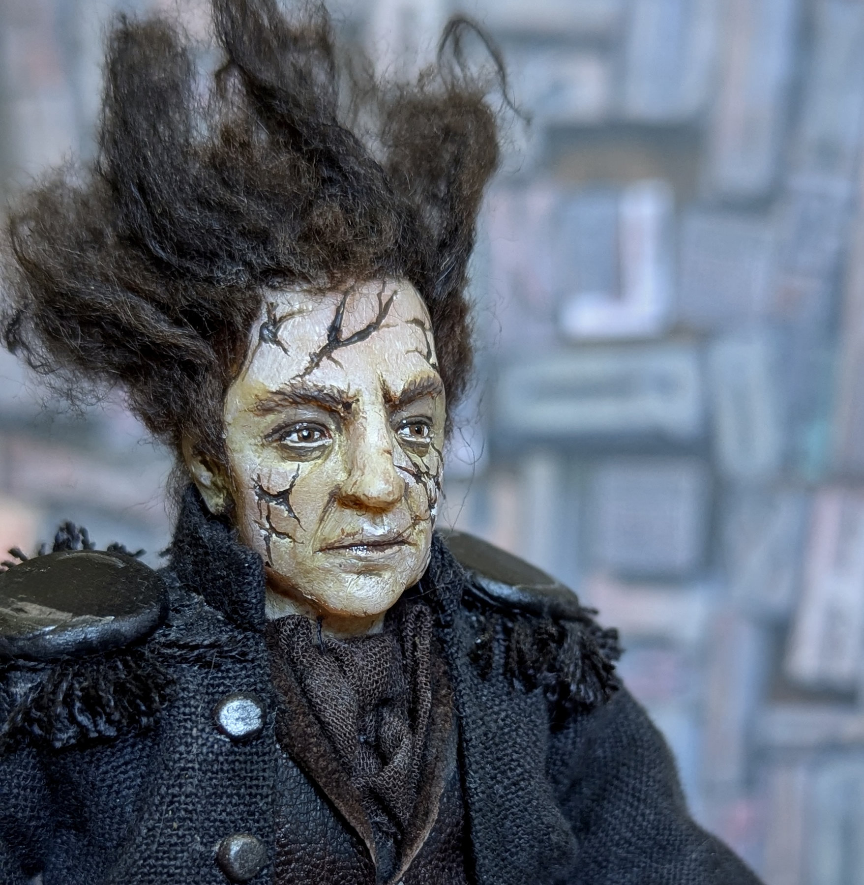 Handmade gothic miniature figure — Art doll CaptainSalazar, Acrylic paint, polymer clay, fabric, wool