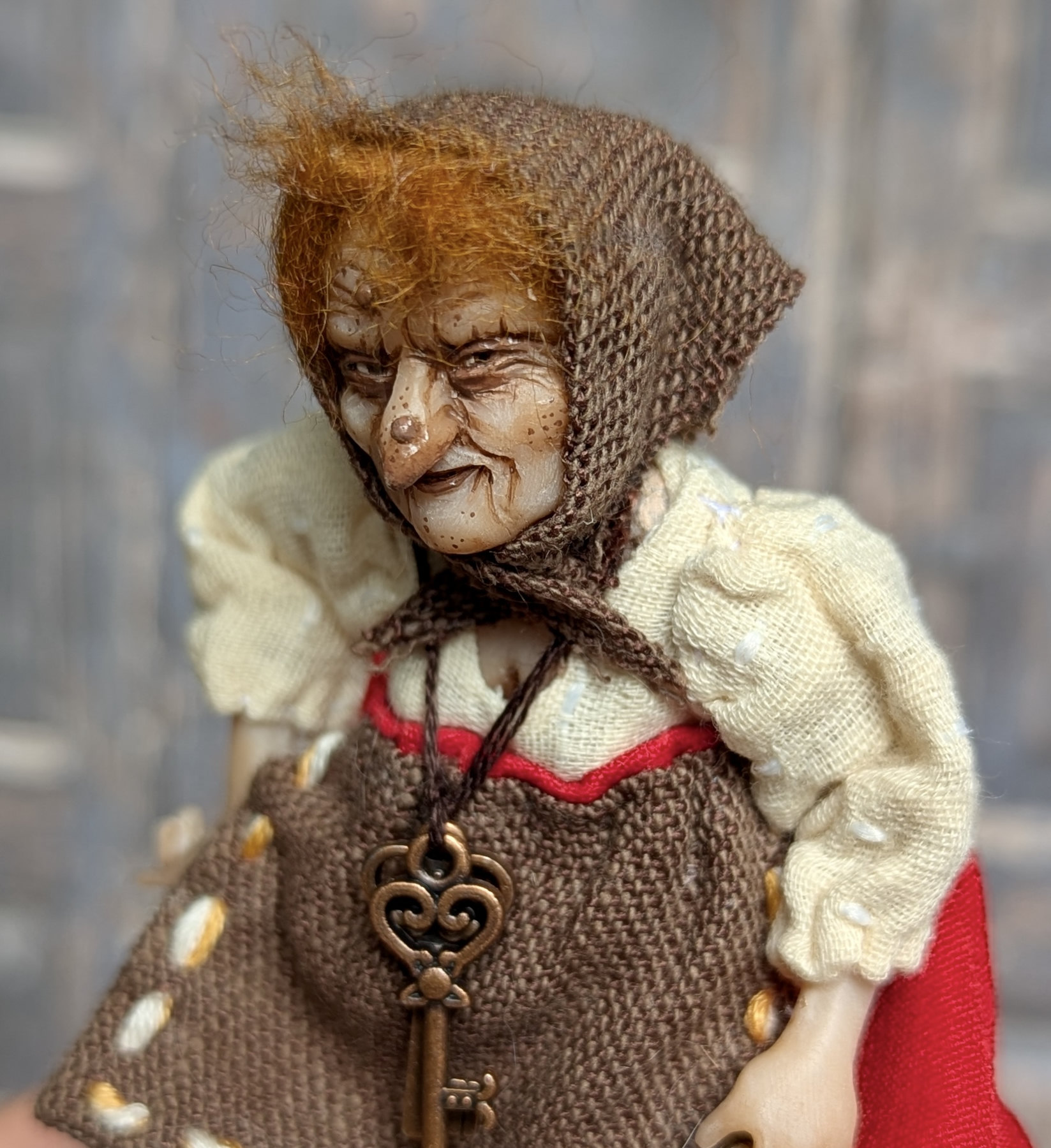 Handmade gothic miniature figure — Small doll Baba Yaga, one-of-a-kind sculpture by Ritunia
