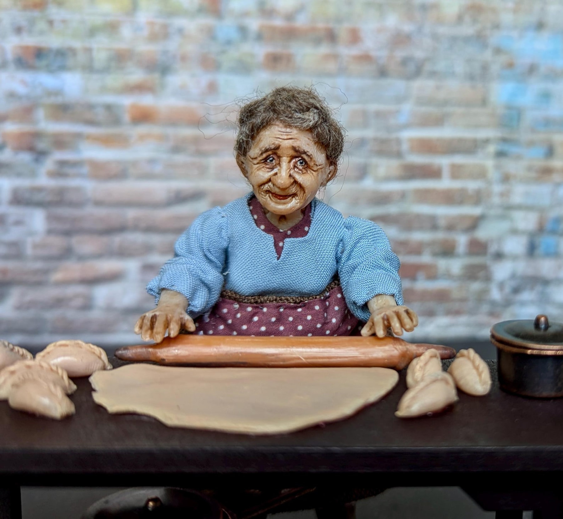 Tiny OOAK Grandma Art Doll at the Kitchen Table