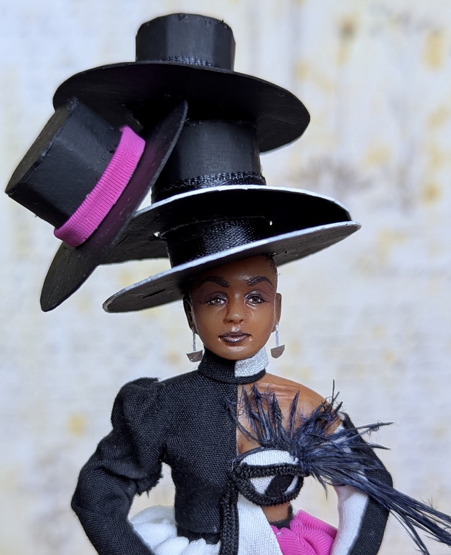 Handmade gothic miniature figure — Small art doll Model, Polymer clay, acrylic paint, varnish, wire, fabric, wool