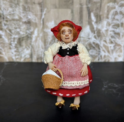 Full-scale view of a handmade gothic miniature — Small art doll Red riding hood (4/9), one-of-a-kind sculpture by Ritunia