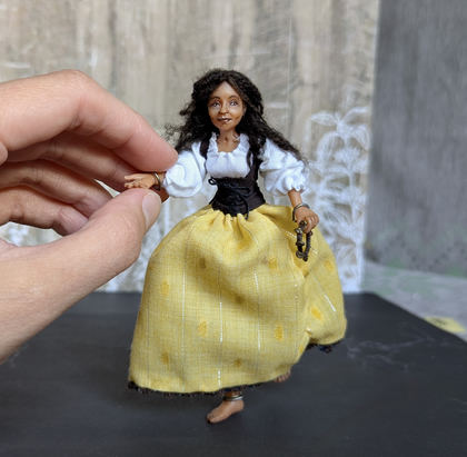Full-scale view of a handmade gothic miniature — Small art doll Esmeralda (14/15), one-of-a-kind sculpture by Ritunia
