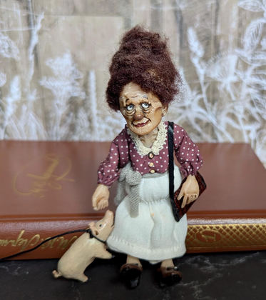 Tiny OOAK Lady Art Doll with Piglet
