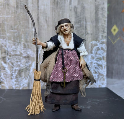 Full-scale view of a handmade gothic miniature — Small doll Baba Yaga (3/14), one-of-a-kind sculpture by Ritunia