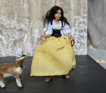 Full-scale view of a handmade gothic miniature — Small art doll Esmeralda (11/15), one-of-a-kind sculpture by Ritunia