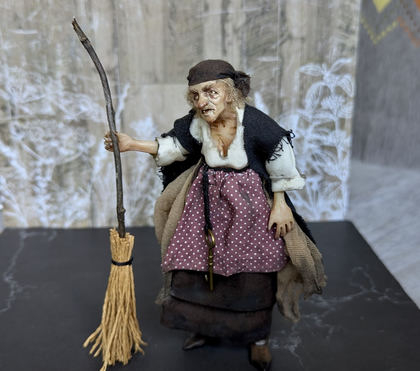 Full-scale view of a handmade gothic miniature — Small doll Baba Yaga (1/14), one-of-a-kind sculpture by Ritunia