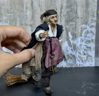 Full-scale view of a handmade gothic miniature — Small doll Baba Yaga (6/14), one-of-a-kind sculpture by Ritunia