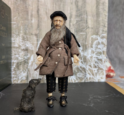 Full-scale view of a handmade gothic miniature — Small authors doll Man with the dog (8/15)
