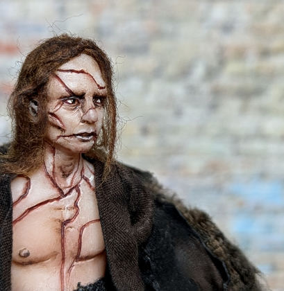 Full-scale view of a handmade gothic miniature — Small art doll Frankenstein's creature (16/16)