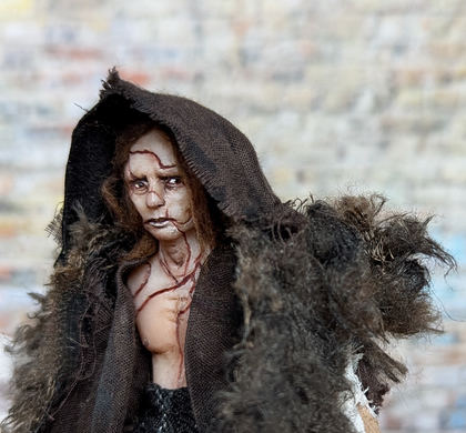 Full-scale view of a handmade gothic miniature — Small art doll Frankenstein's creature (13/16)