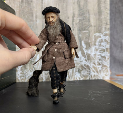 Full-scale view of a handmade gothic miniature — Small authors doll Man with the dog (14/15)