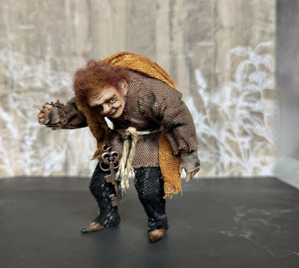 Full-scale view of a handmade gothic miniature — Small art doll Quazimodo (5/11), one-of-a-kind sculpture by Ritunia