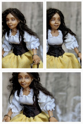 Full-scale view of a handmade gothic miniature — Small art doll Esmeralda (15/15), one-of-a-kind sculpture by Ritunia