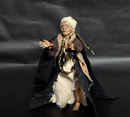 Full-scale view of a handmade gothic miniature — Small art doll Shaman woman (2/8), Hand sculpted, hand painted, handmade