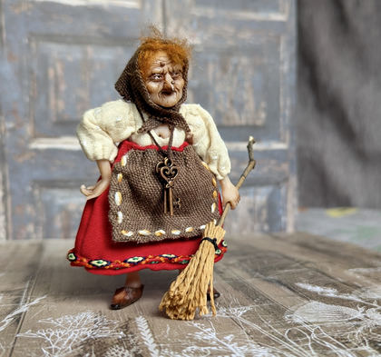 Full-scale view of a handmade gothic miniature — Small doll Baba Yaga (6/8), one-of-a-kind sculpture by Ritunia