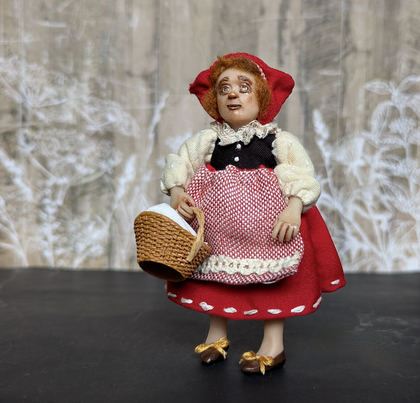 Full-scale view of a handmade gothic miniature — Small art doll Red riding hood (3/9), one-of-a-kind sculpture by Ritunia