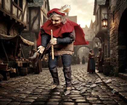 Full-scale view of a handmade gothic miniature — Small art doll Pied Piper (6/12), one-of-a-kind sculpture by Ritunia