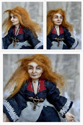 Full-scale view of a handmade gothic miniature — Small art doll Witch (5/9), one-of-a-kind sculpture by Ritunia