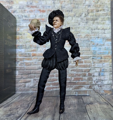 Full-scale view of a handmade gothic miniature — Small art doll Hamlet (4/8), Acrylic paint, polymer clay, fabric, wool