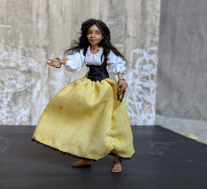 Full-scale view of a handmade gothic miniature — Small art doll Esmeralda (3/15), one-of-a-kind sculpture by Ritunia