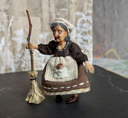 Tiny OOAK Baba Yaga Art Doll with Broom
