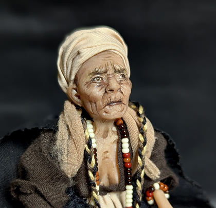 Full-scale view of a handmade gothic miniature — Small art doll Shaman woman (7/8), Hand sculpted, hand painted, handmade