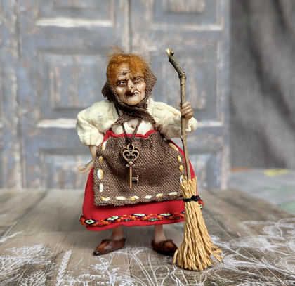 Full-scale view of a handmade gothic miniature — Small doll Baba Yaga (7/8), one-of-a-kind sculpture by Ritunia