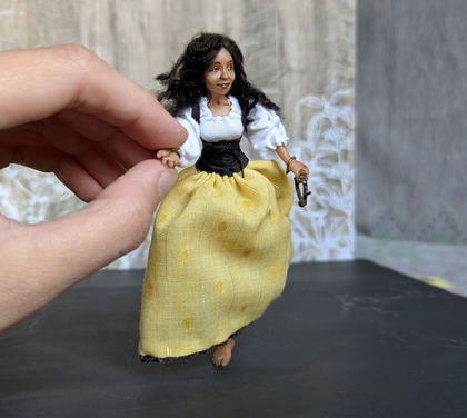 Full-scale view of a handmade gothic miniature — Small art doll Esmeralda (5/15), one-of-a-kind sculpture by Ritunia
