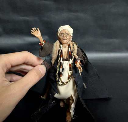 Full-scale view of a handmade gothic miniature — Small art doll Shaman woman (6/8), Hand sculpted, hand painted, handmade