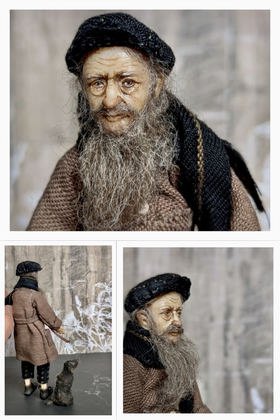 Full-scale view of a handmade gothic miniature — Small authors doll Man with the dog (4/15)
