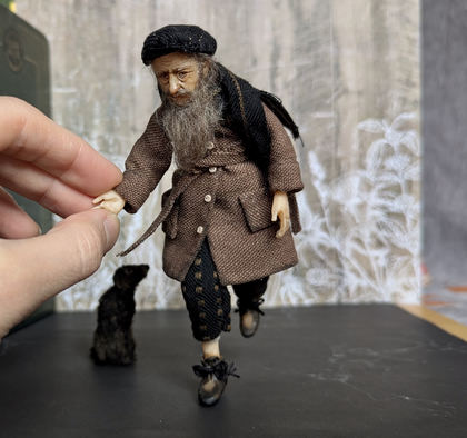 Full-scale view of a handmade gothic miniature — Small authors doll Man with the dog (1/15)