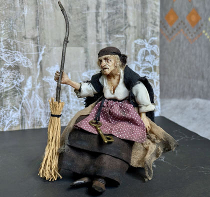 Full-scale view of a handmade gothic miniature — Small doll Baba Yaga (13/14), one-of-a-kind sculpture by Ritunia