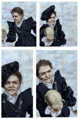 Full-scale view of a handmade gothic miniature — Small art doll Hamlet (8/8), Acrylic paint, polymer clay, fabric, wool