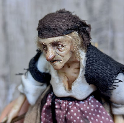 Full-scale view of a handmade gothic miniature — Small doll Baba Yaga (11/14), one-of-a-kind sculpture by Ritunia