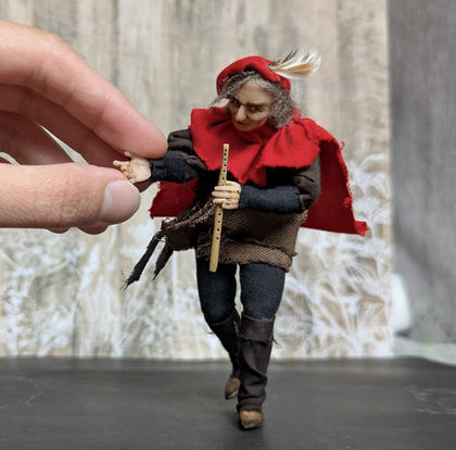 Full-scale view of a handmade gothic miniature — Small art doll Pied Piper (5/12), one-of-a-kind sculpture by Ritunia