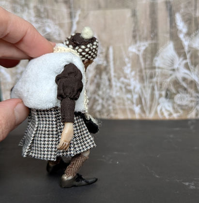 Full-scale view of a handmade gothic miniature — Small art doll Piper (12/15), Acrylic paint, polymer clay, fabric, wool