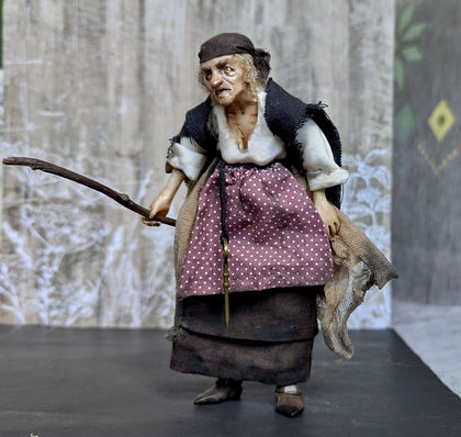Full-scale view of a handmade gothic miniature — Small doll Baba Yaga (9/14), one-of-a-kind sculpture by Ritunia