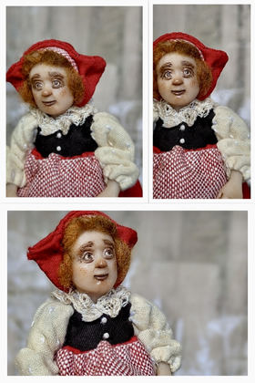 Full-scale view of a handmade gothic miniature — Small art doll Red riding hood (2/9), one-of-a-kind sculpture by Ritunia