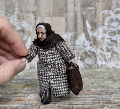 Full-scale view of a handmade gothic miniature — Small doll Granny (2/8), Acrylic paint, polymer clay, fabric