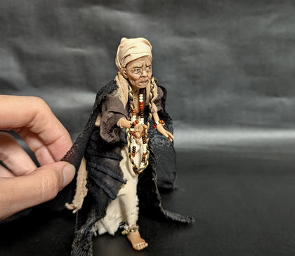 Full-scale view of a handmade gothic miniature — Small art doll Shaman woman (3/8), Hand sculpted, hand painted, handmade