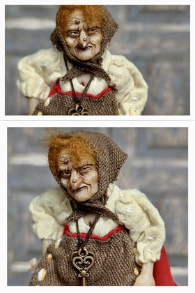 Full-scale view of a handmade gothic miniature — Small doll Baba Yaga (3/8), one-of-a-kind sculpture by Ritunia