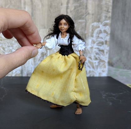 Full-scale view of a handmade gothic miniature — Small art doll Esmeralda (13/15), one-of-a-kind sculpture by Ritunia