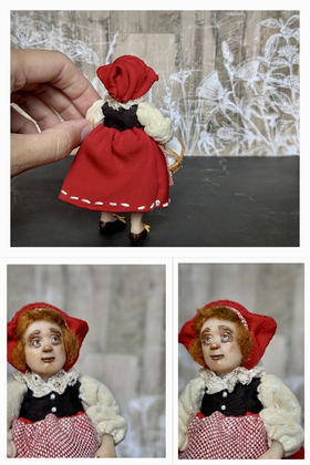 Full-scale view of a handmade gothic miniature — Small art doll Red riding hood (5/9), one-of-a-kind sculpture by Ritunia