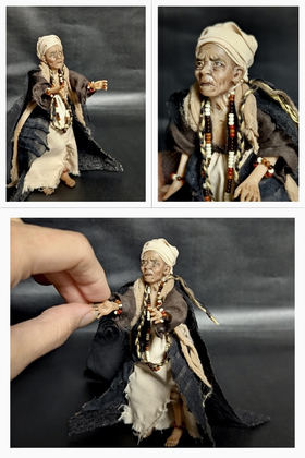 Full-scale view of a handmade gothic miniature — Small art doll Shaman woman (5/8), Hand sculpted, hand painted, handmade